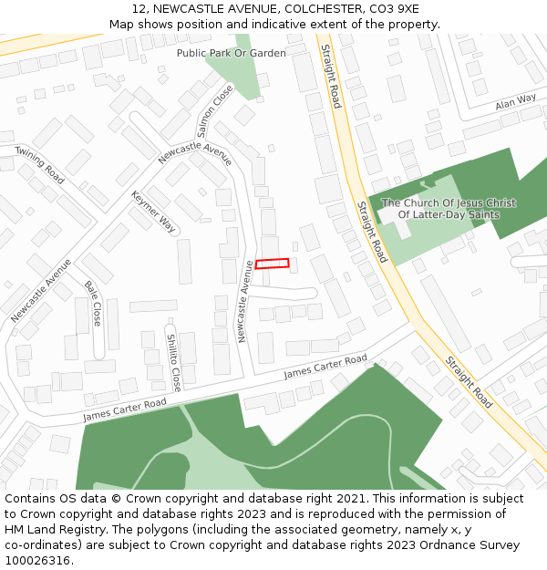 12, NEWCASTLE AVENUE, COLCHESTER, CO3 9XE: Location map and indicative extent of plot