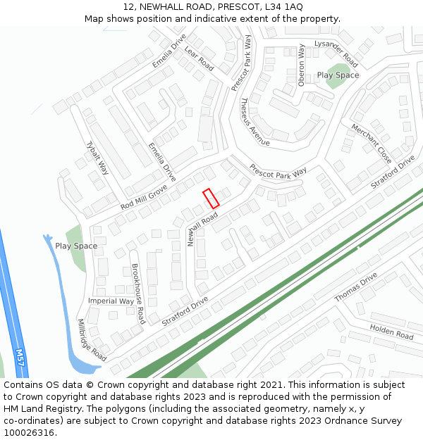 12, NEWHALL ROAD, PRESCOT, L34 1AQ: Location map and indicative extent of plot