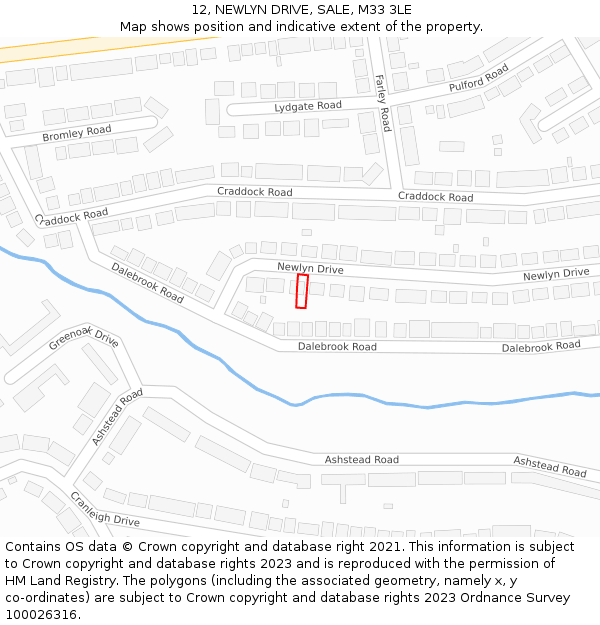 12, NEWLYN DRIVE, SALE, M33 3LE: Location map and indicative extent of plot