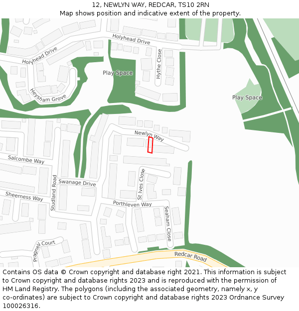 12, NEWLYN WAY, REDCAR, TS10 2RN: Location map and indicative extent of plot