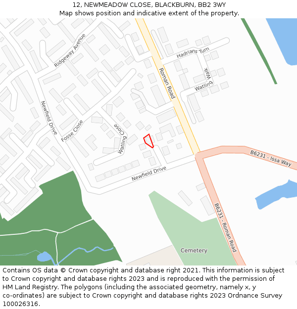 12, NEWMEADOW CLOSE, BLACKBURN, BB2 3WY: Location map and indicative extent of plot