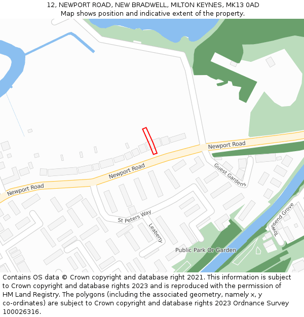 12, NEWPORT ROAD, NEW BRADWELL, MILTON KEYNES, MK13 0AD: Location map and indicative extent of plot