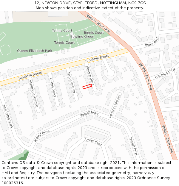 12, NEWTON DRIVE, STAPLEFORD, NOTTINGHAM, NG9 7GS: Location map and indicative extent of plot