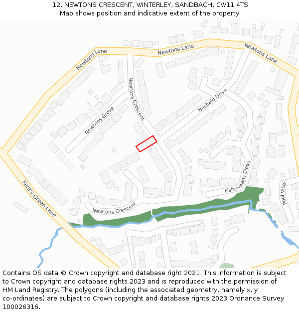 12, NEWTONS CRESCENT, WINTERLEY, SANDBACH, CW11 4TS: Location map and indicative extent of plot