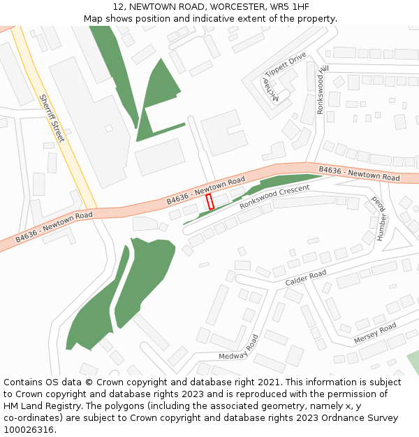 12, NEWTOWN ROAD, WORCESTER, WR5 1HF: Location map and indicative extent of plot