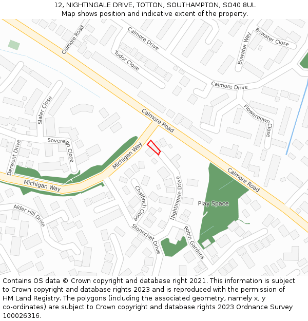 12, NIGHTINGALE DRIVE, TOTTON, SOUTHAMPTON, SO40 8UL: Location map and indicative extent of plot