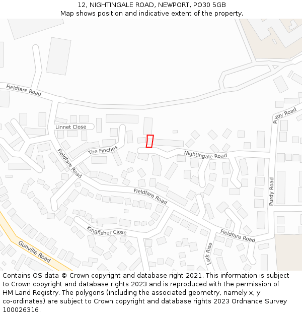 12, NIGHTINGALE ROAD, NEWPORT, PO30 5GB: Location map and indicative extent of plot