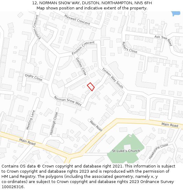 12, NORMAN SNOW WAY, DUSTON, NORTHAMPTON, NN5 6FH: Location map and indicative extent of plot