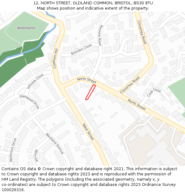 12, NORTH STREET, OLDLAND COMMON, BRISTOL, BS30 8TU: Location map and indicative extent of plot