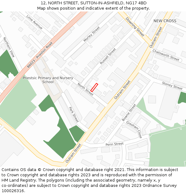 12, NORTH STREET, SUTTON-IN-ASHFIELD, NG17 4BD: Location map and indicative extent of plot