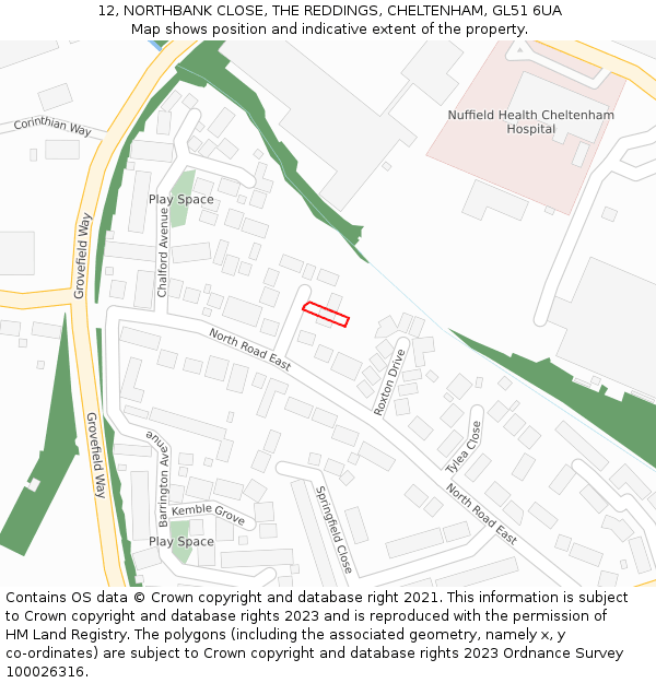 12, NORTHBANK CLOSE, THE REDDINGS, CHELTENHAM, GL51 6UA: Location map and indicative extent of plot