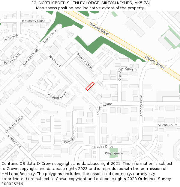 12, NORTHCROFT, SHENLEY LODGE, MILTON KEYNES, MK5 7AJ: Location map and indicative extent of plot