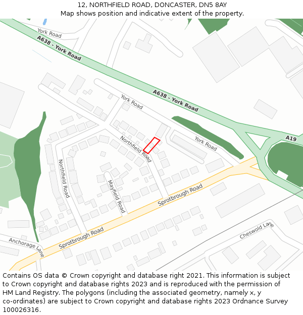 12, NORTHFIELD ROAD, DONCASTER, DN5 8AY: Location map and indicative extent of plot