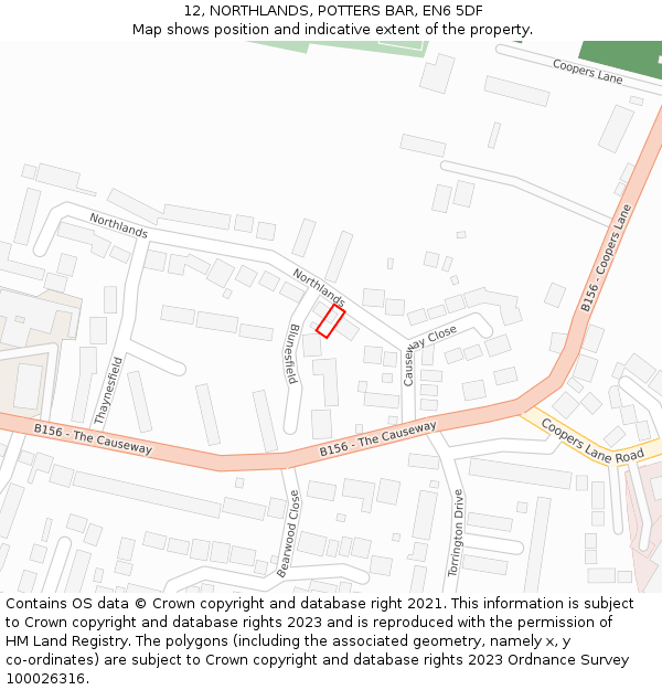 12, NORTHLANDS, POTTERS BAR, EN6 5DF: Location map and indicative extent of plot