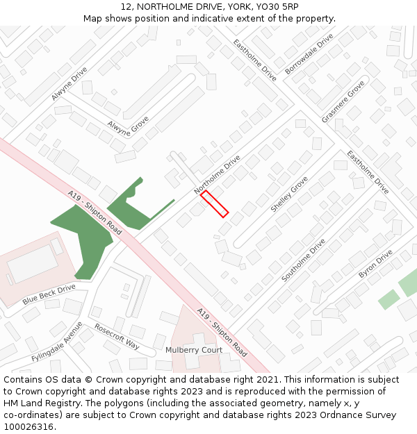 12, NORTHOLME DRIVE, YORK, YO30 5RP: Location map and indicative extent of plot