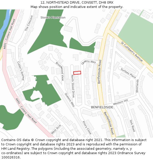 12, NORTHSTEAD DRIVE, CONSETT, DH8 0RX: Location map and indicative extent of plot