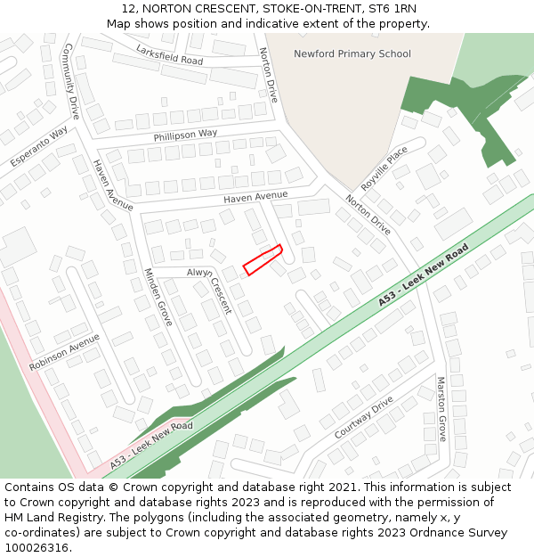 12, NORTON CRESCENT, STOKE-ON-TRENT, ST6 1RN: Location map and indicative extent of plot