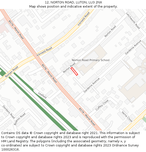 12, NORTON ROAD, LUTON, LU3 2NX: Location map and indicative extent of plot