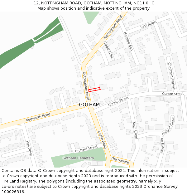 12, NOTTINGHAM ROAD, GOTHAM, NOTTINGHAM, NG11 0HG: Location map and indicative extent of plot