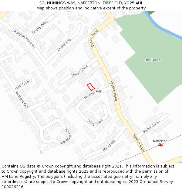 12, NUNINGS WAY, NAFFERTON, DRIFFIELD, YO25 4HL: Location map and indicative extent of plot