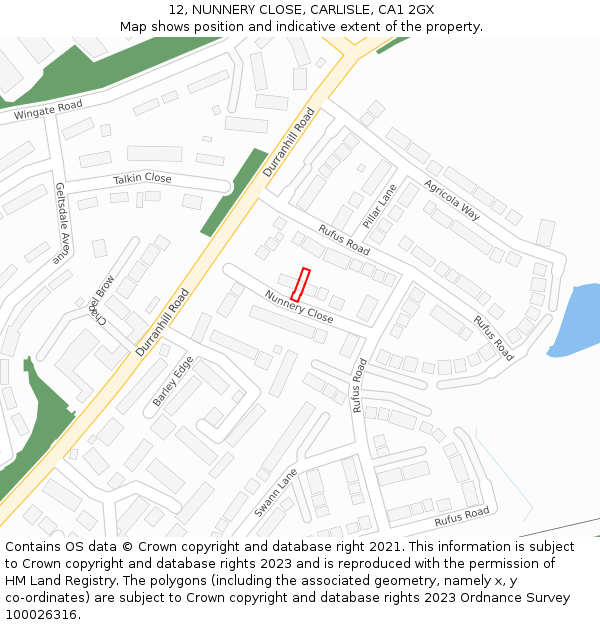 12, NUNNERY CLOSE, CARLISLE, CA1 2GX: Location map and indicative extent of plot