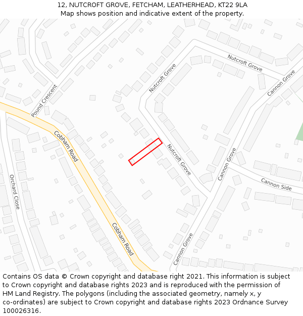 12, NUTCROFT GROVE, FETCHAM, LEATHERHEAD, KT22 9LA: Location map and indicative extent of plot