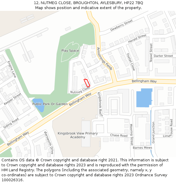 12, NUTMEG CLOSE, BROUGHTON, AYLESBURY, HP22 7BQ: Location map and indicative extent of plot