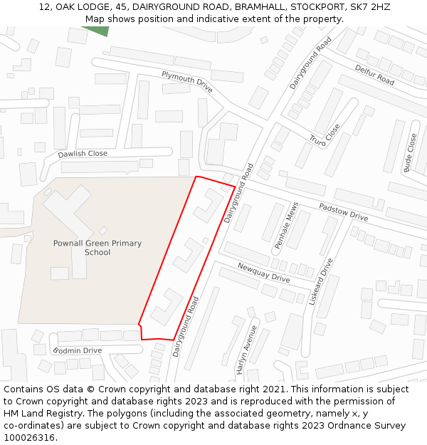 12, OAK LODGE, 45, DAIRYGROUND ROAD, BRAMHALL, STOCKPORT, SK7 2HZ: Location map and indicative extent of plot