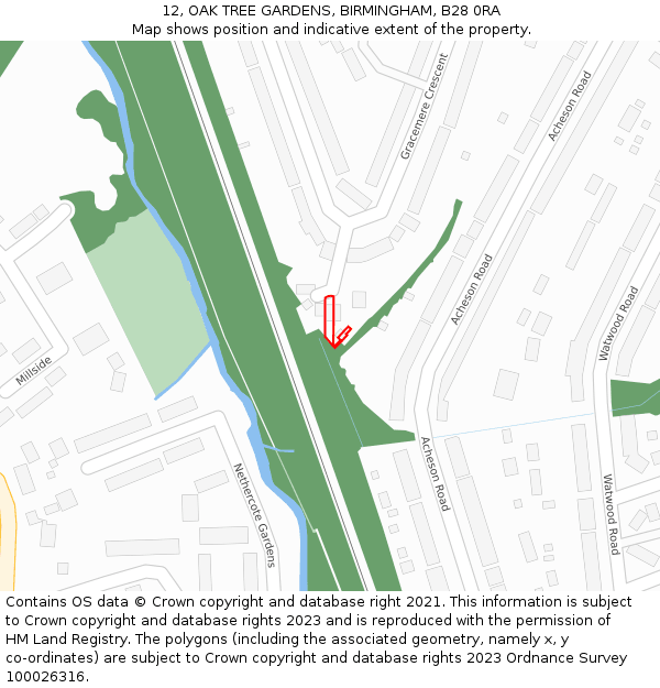 12, OAK TREE GARDENS, BIRMINGHAM, B28 0RA: Location map and indicative extent of plot