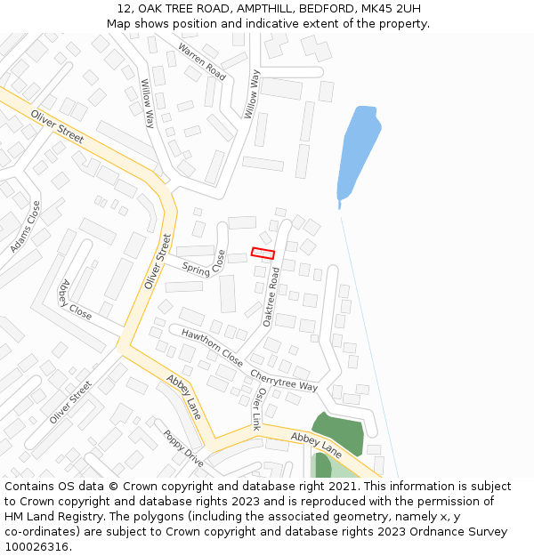 12, OAK TREE ROAD, AMPTHILL, BEDFORD, MK45 2UH: Location map and indicative extent of plot