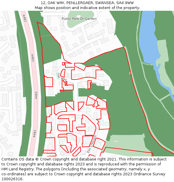 12, OAK WAY, PENLLERGAER, SWANSEA, SA4 9WW: Location map and indicative extent of plot