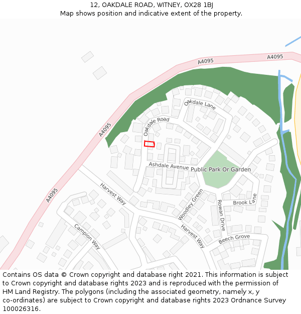 12, OAKDALE ROAD, WITNEY, OX28 1BJ: Location map and indicative extent of plot