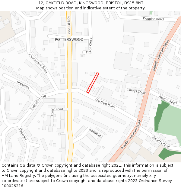 12, OAKFIELD ROAD, KINGSWOOD, BRISTOL, BS15 8NT: Location map and indicative extent of plot