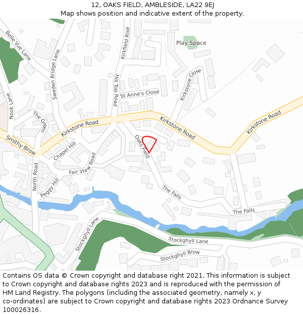 12, OAKS FIELD, AMBLESIDE, LA22 9EJ: Location map and indicative extent of plot