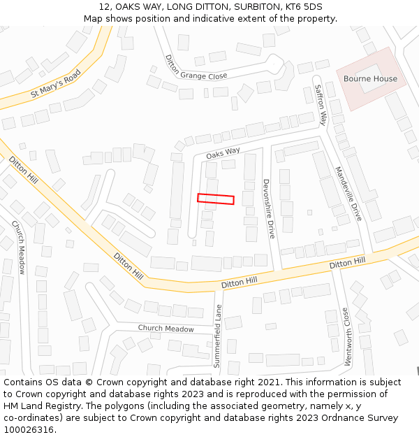 12, OAKS WAY, LONG DITTON, SURBITON, KT6 5DS: Location map and indicative extent of plot