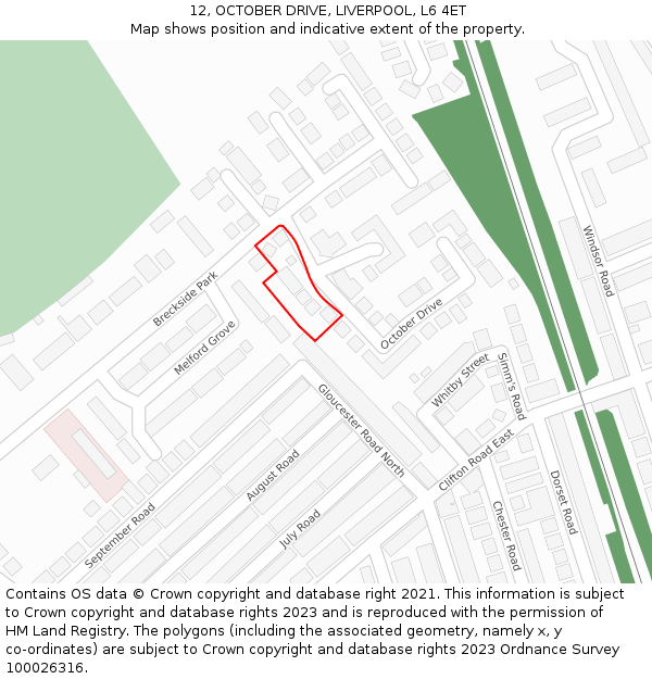 12, OCTOBER DRIVE, LIVERPOOL, L6 4ET: Location map and indicative extent of plot