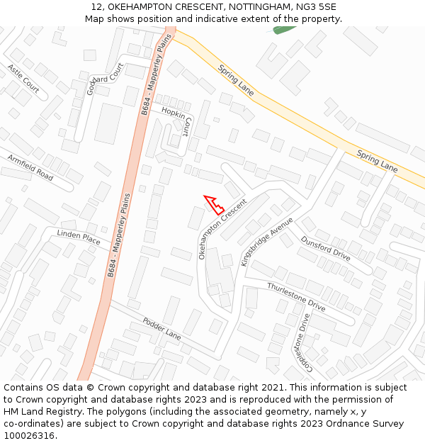 12, OKEHAMPTON CRESCENT, NOTTINGHAM, NG3 5SE: Location map and indicative extent of plot