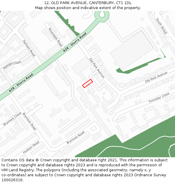 12, OLD PARK AVENUE, CANTERBURY, CT1 1DL: Location map and indicative extent of plot