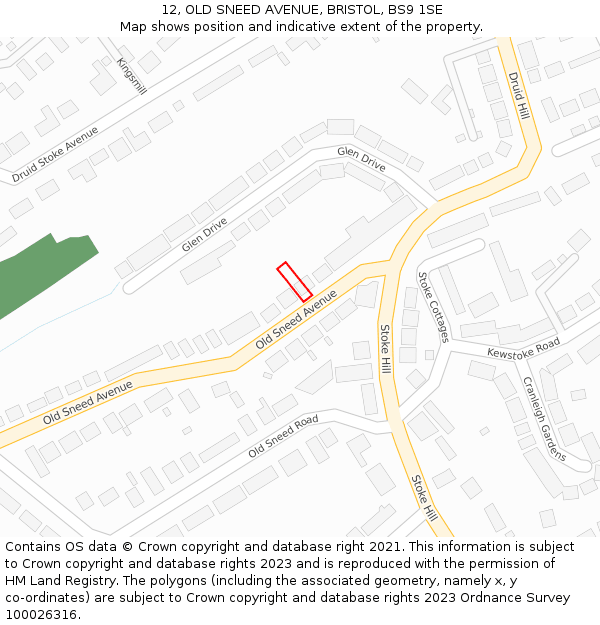 12, OLD SNEED AVENUE, BRISTOL, BS9 1SE: Location map and indicative extent of plot