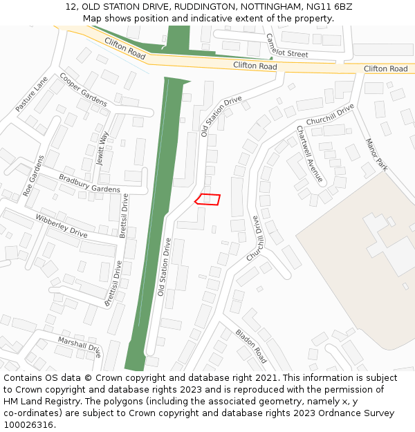 12, OLD STATION DRIVE, RUDDINGTON, NOTTINGHAM, NG11 6BZ: Location map and indicative extent of plot