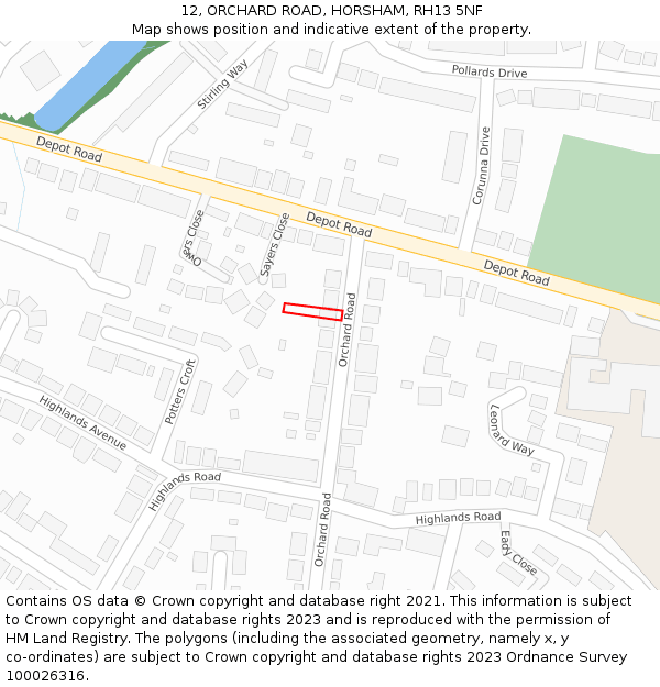 12, ORCHARD ROAD, HORSHAM, RH13 5NF: Location map and indicative extent of plot