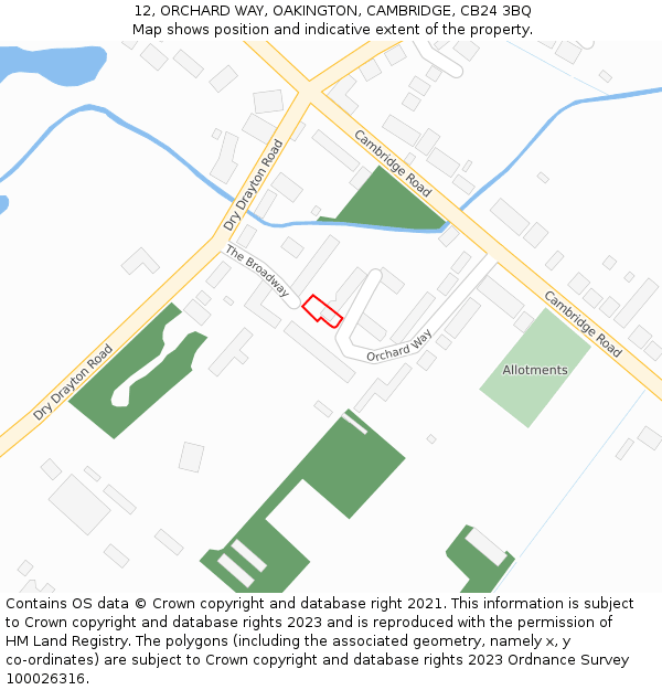 12, ORCHARD WAY, OAKINGTON, CAMBRIDGE, CB24 3BQ: Location map and indicative extent of plot