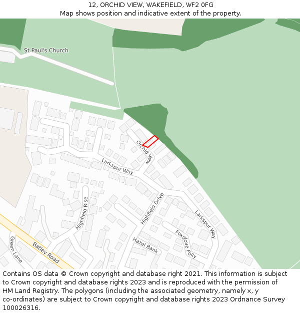 12, ORCHID VIEW, WAKEFIELD, WF2 0FG: Location map and indicative extent of plot