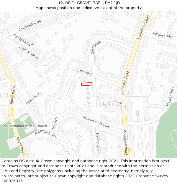 12, ORIEL GROVE, BATH, BA2 1JD: Location map and indicative extent of plot