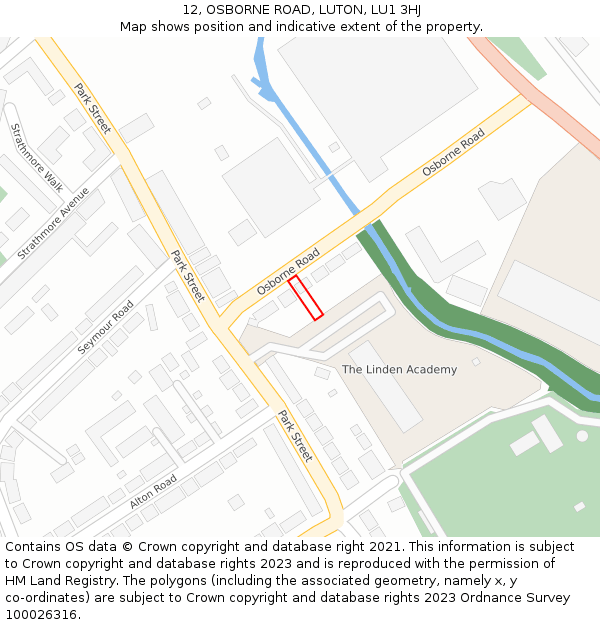 12, OSBORNE ROAD, LUTON, LU1 3HJ: Location map and indicative extent of plot