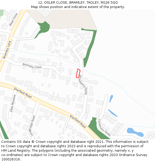 12, OSLER CLOSE, BRAMLEY, TADLEY, RG26 5QG: Location map and indicative extent of plot