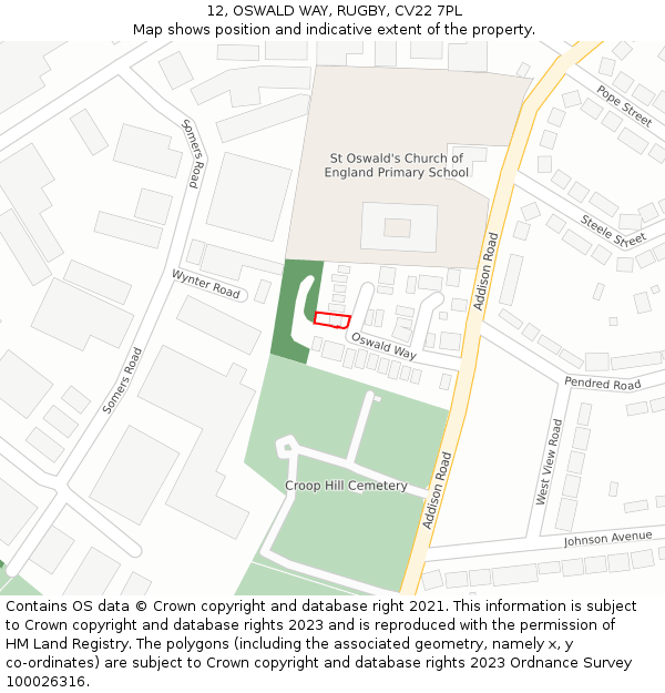 12, OSWALD WAY, RUGBY, CV22 7PL: Location map and indicative extent of plot