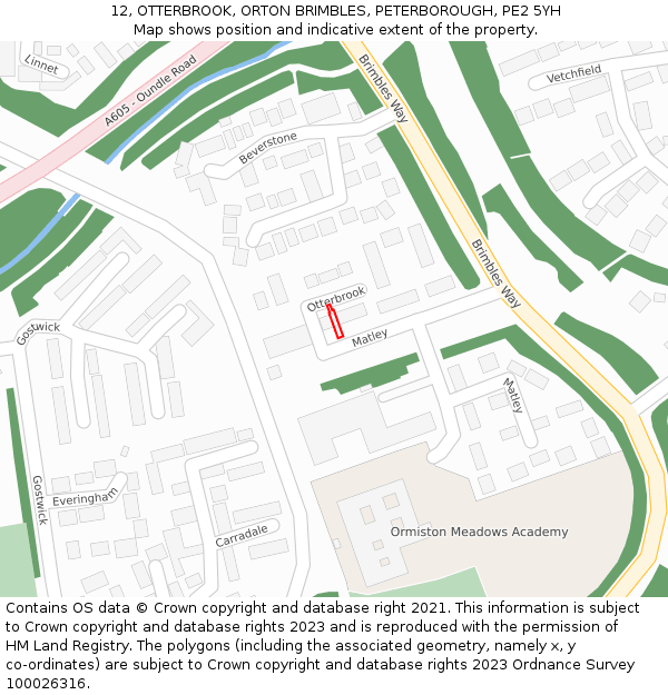 12, OTTERBROOK, ORTON BRIMBLES, PETERBOROUGH, PE2 5YH: Location map and indicative extent of plot