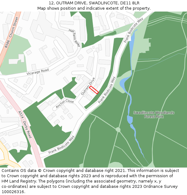 12, OUTRAM DRIVE, SWADLINCOTE, DE11 8LR: Location map and indicative extent of plot