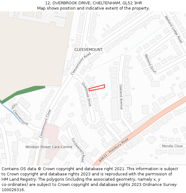 12, OVERBROOK DRIVE, CHELTENHAM, GL52 3HR: Location map and indicative extent of plot